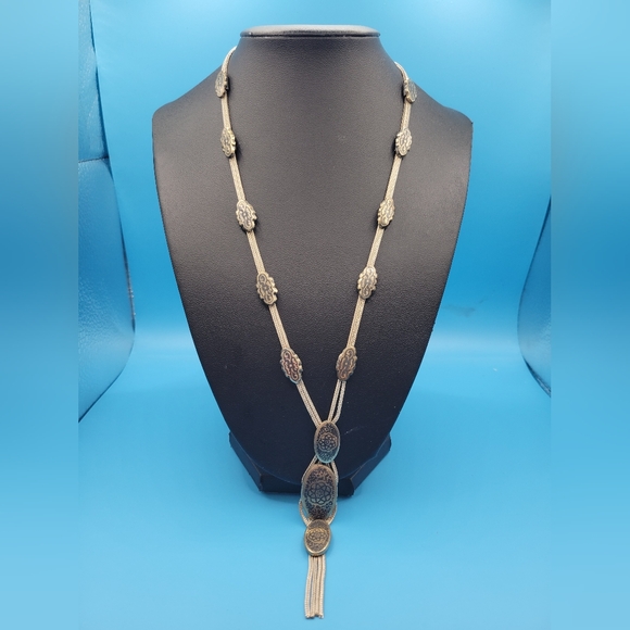 Vintage turkish 800 Niello pendent necklace 4 strand sterling silver foxtail